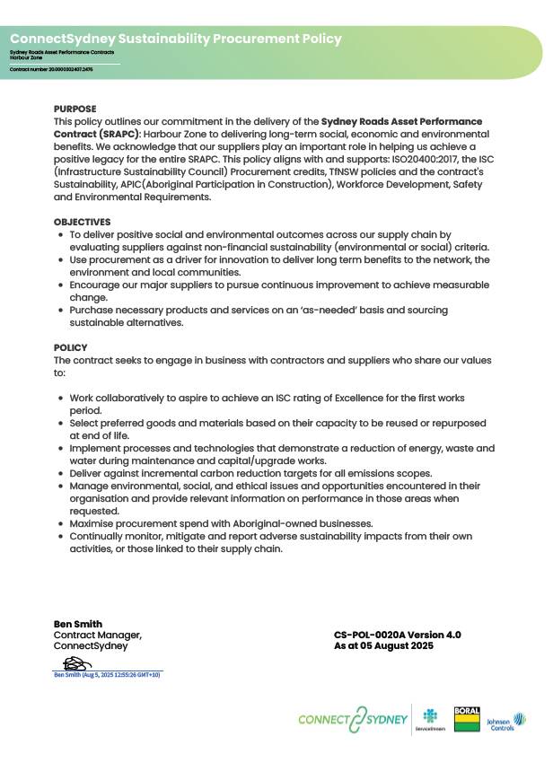 Connect Sydney Sustainability Policy 05082025