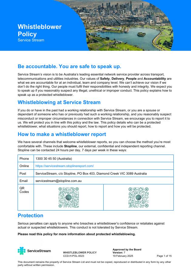 Whistleblower Policy front page