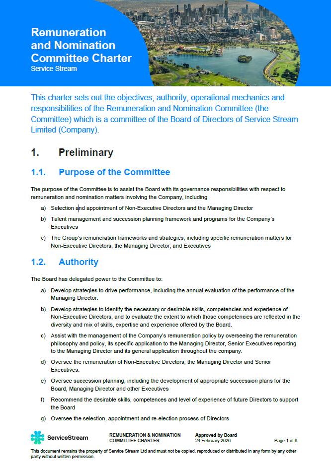 Remuneration and Nomination Committee Charter image